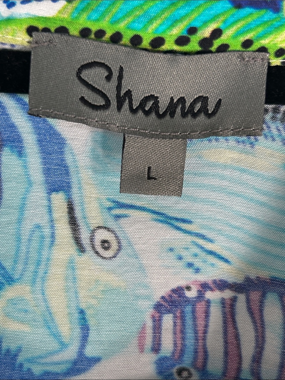 Shana Women’s Printed Fish-Pattern Button-Up Blouse - Blue Multi - Picture 3 of 8
